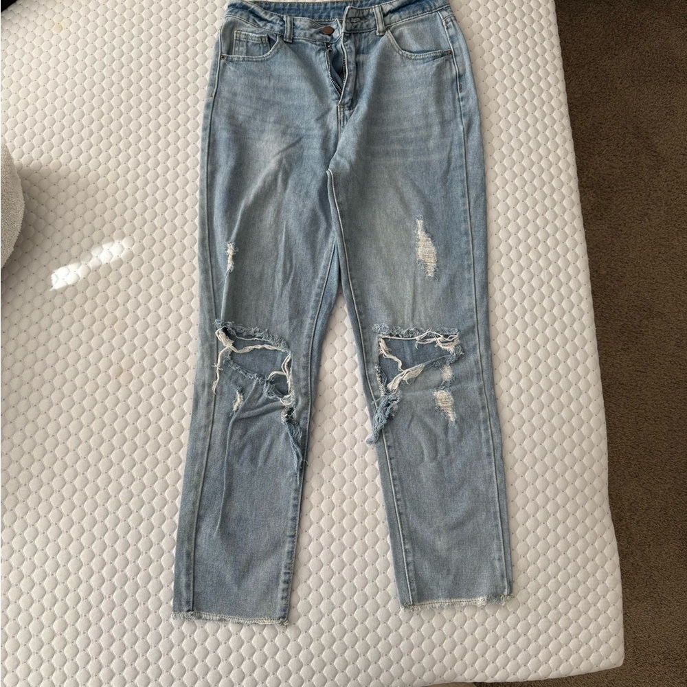SHEIN Light Blue Distressed Skinny Jeans